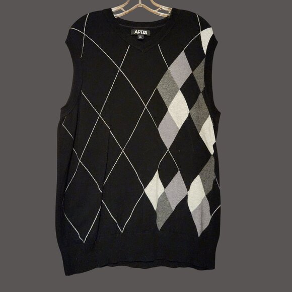 Men's APT.9 XL Argyle Sweater Vest Black/Gray Cotton - Picture 1 of 5
